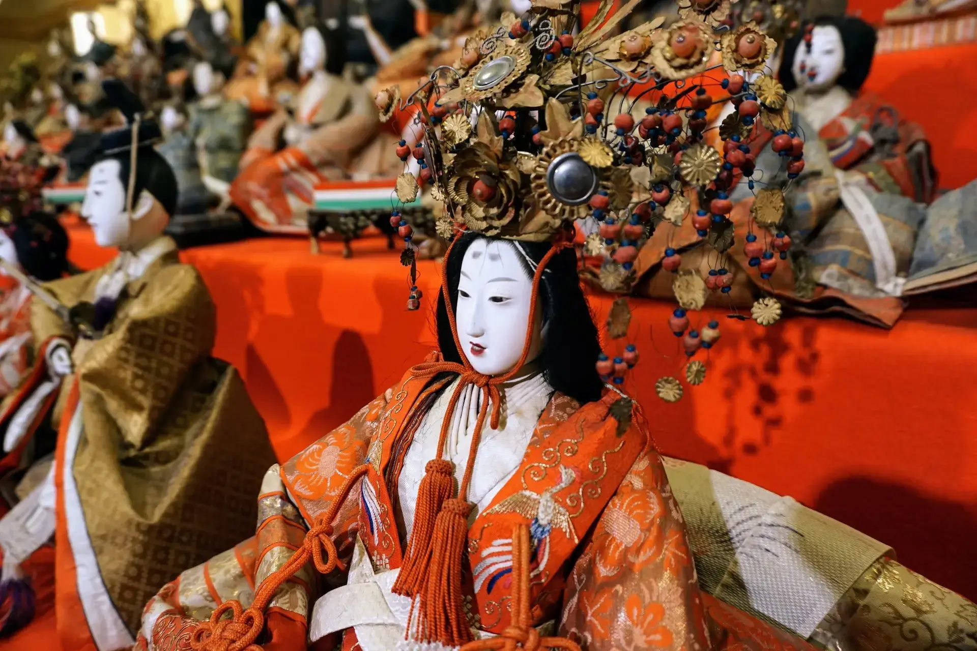 Handmade Hina doll on display in Hita